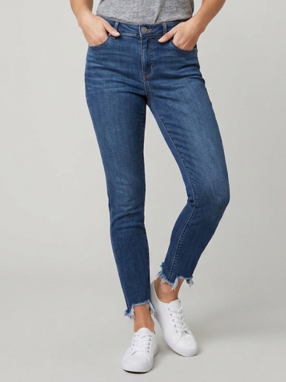 LOFT Dark Blue Ankle Skinny Jeans with Frayed Hem